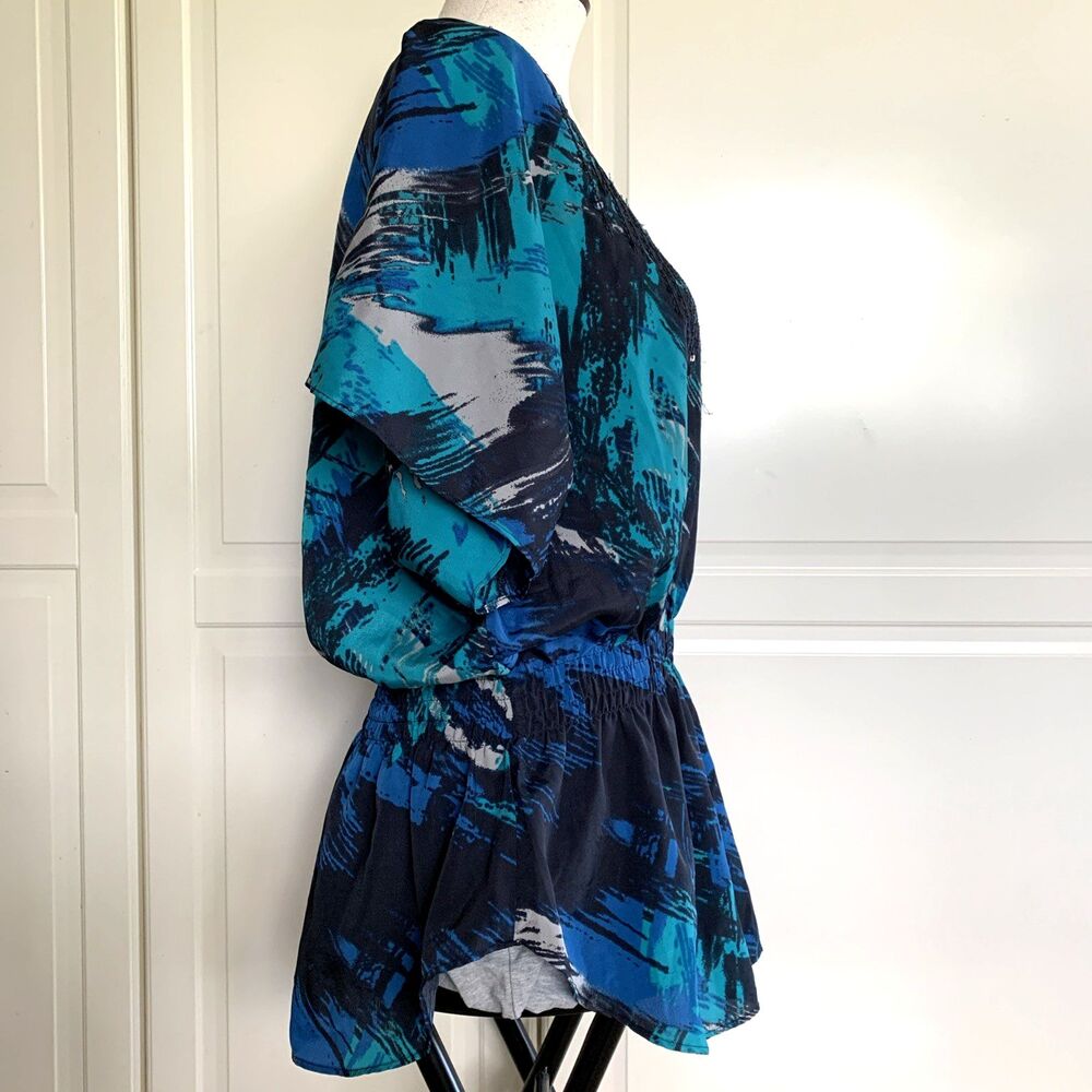 Calvin Klein Top Gathered Waist Peplum Short Sleeve Sequin Blouse Women Sz L - Picture 2 of 11